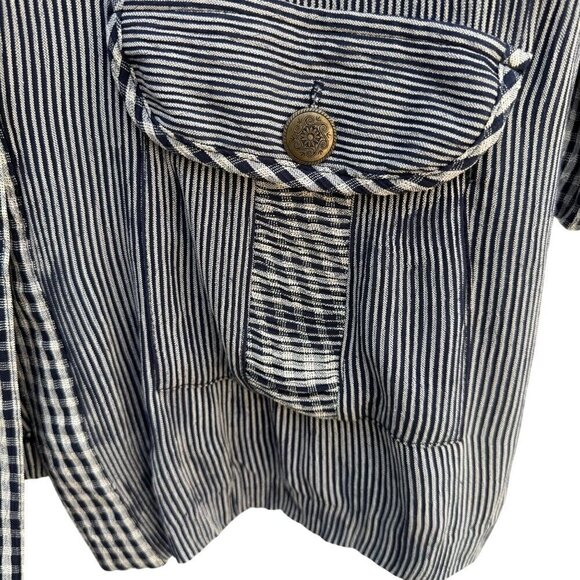 Caribe Vintage Womens Gingham Striped Sleeveless Top Button High Collar Jacket S - Picture 11 of 12